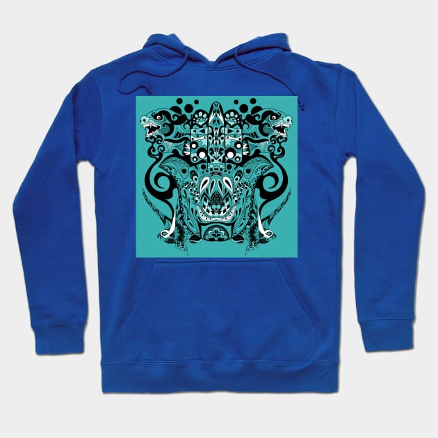 blue boho immortal tribal beasts in ecopop pattern Hoodie by jorge_lebeau